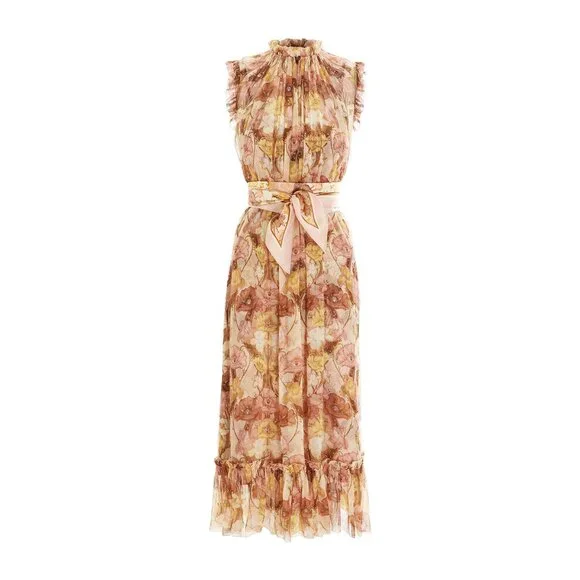 Zimmermann Tempo Flutter Midi Dress Silk Toffee Nouveau Size AU 1 US 6 - Picture 2 of 12